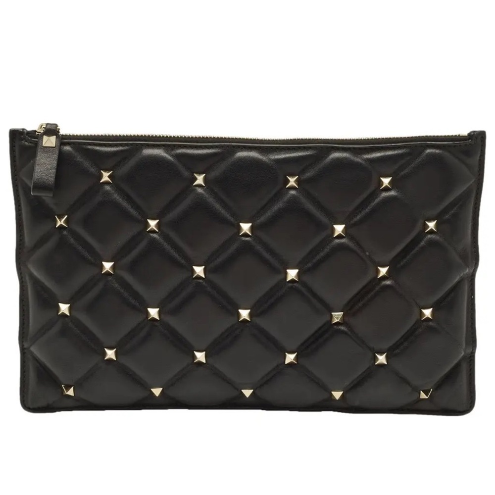 Valentino Black Quilted Clutch with Silver Studs